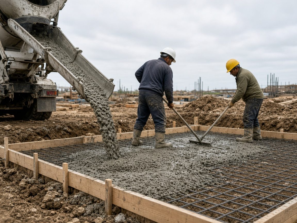 Mikserden temele beton dökümü