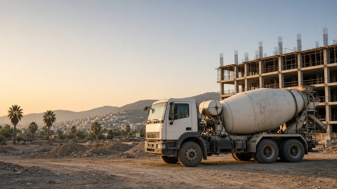 Şantiyede bekleyen beton mikseri