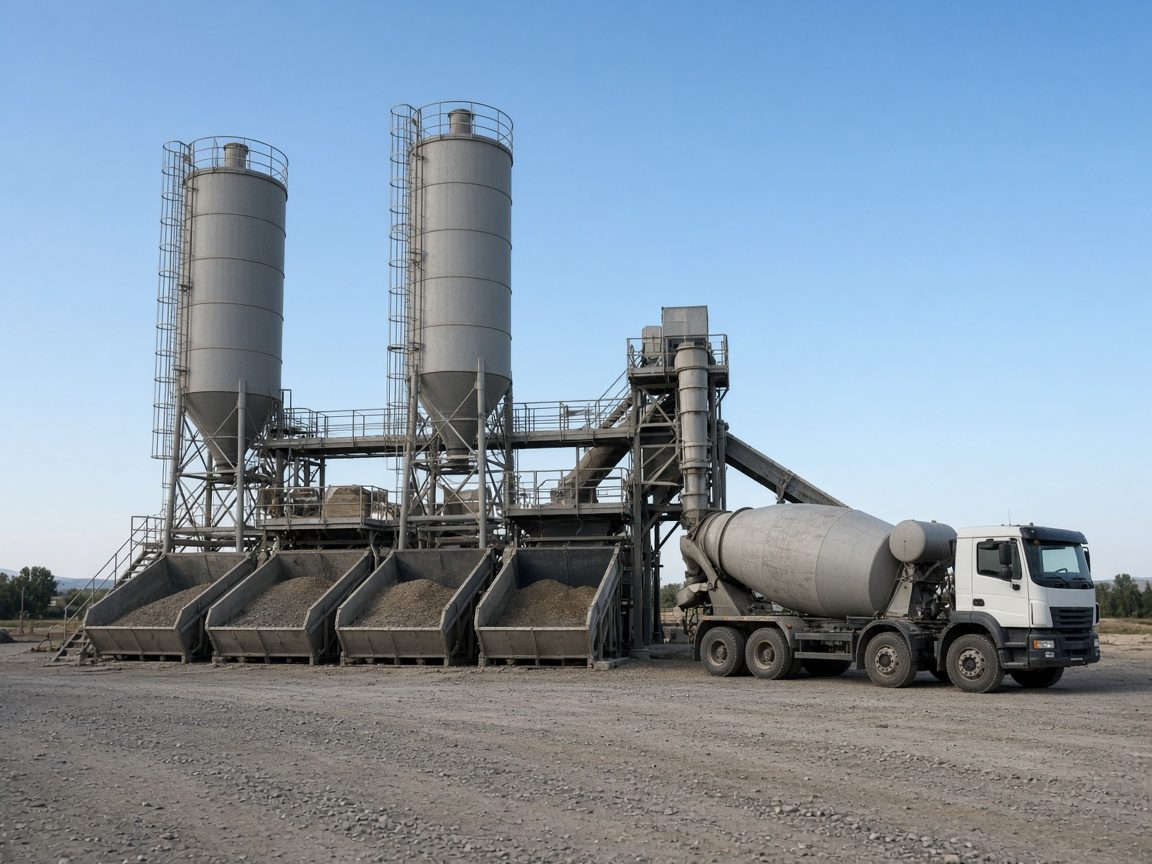 Hazır beton santrali ve yüklenen mikser